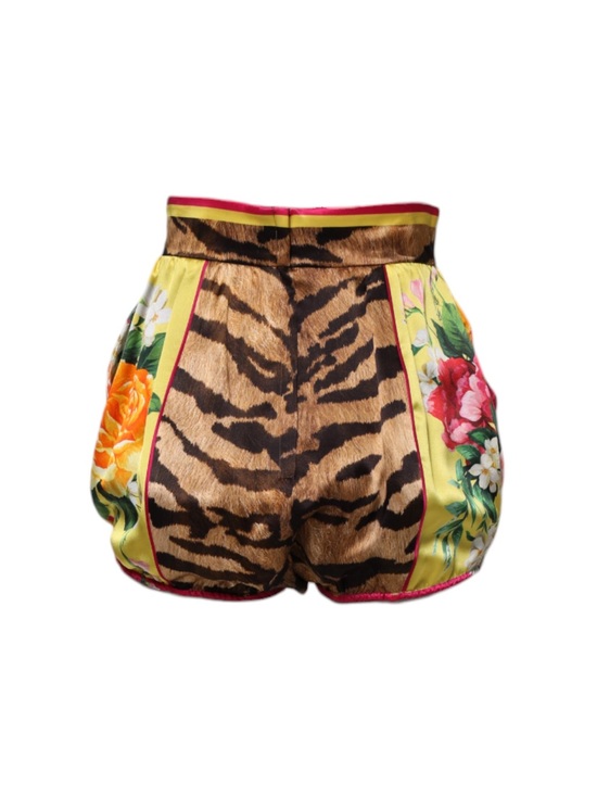 Dolce & Gabbana Pants - Silk Dolce & Gabbana Yellow Floral & Tiger-Print High-Waist Shorts
